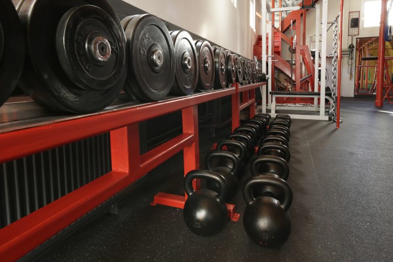 Weight plates and kettlebells
